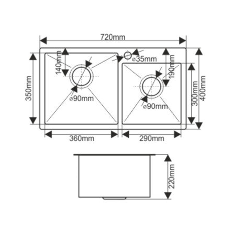 Мойка S7240HG MELANA ProfLine 3,0/220 ЗОЛОТО 2-я чаша, врезная прямоугольная S7240HG S7240HG золото - Вид №1