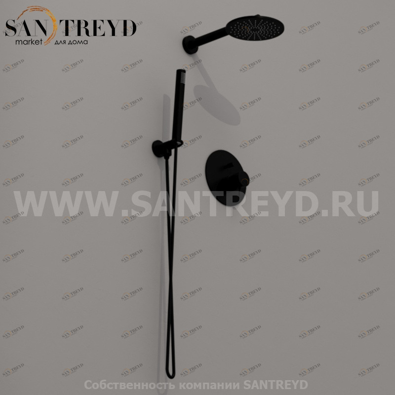 923131 Душевой комплект: смеситель с переключателем, ручная лейка, держатель и верхний душ диаметром 20 мм, цвет Черный бархат Kerasan Nolita Италия