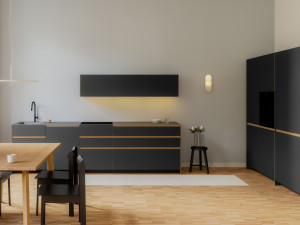 Секционная кухня из дерева и нержавеющей стали