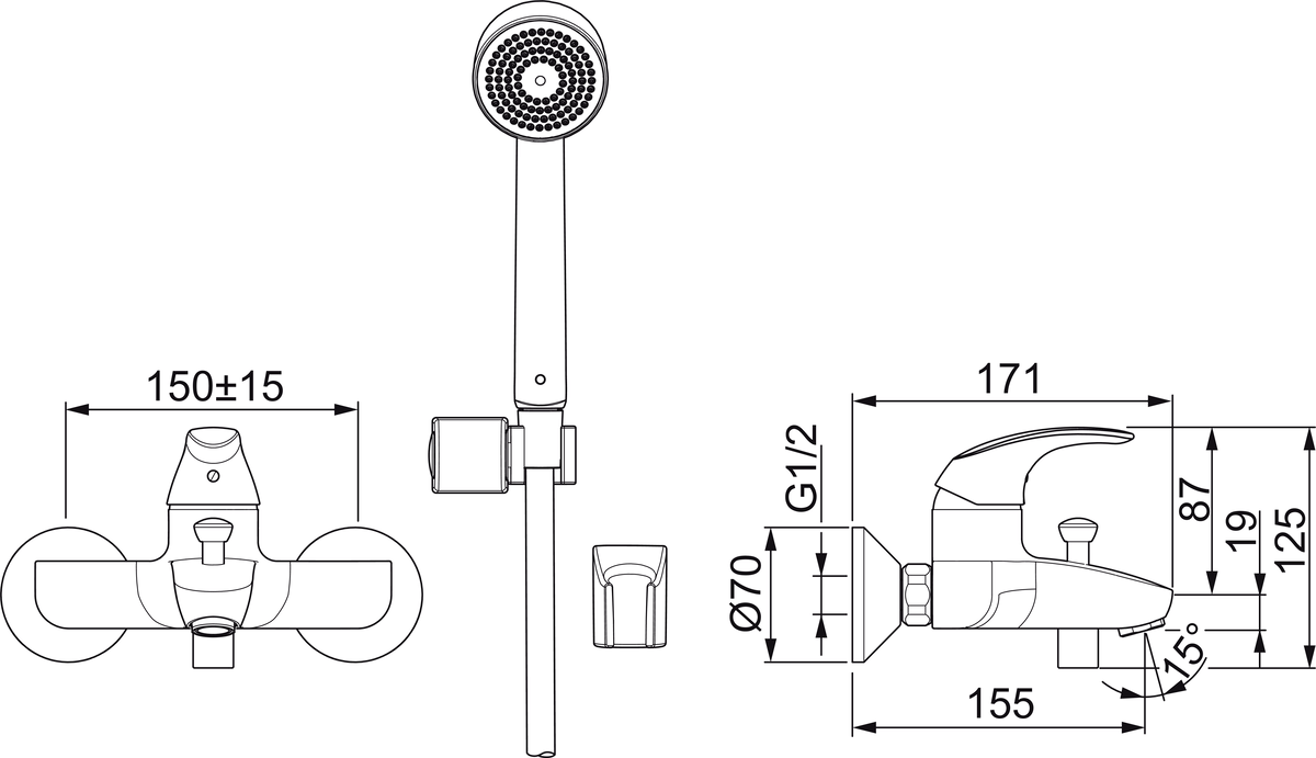 Oras 1448Y Cмеситель для ванны и душа 1448Y Polara Хром  - Вид №1