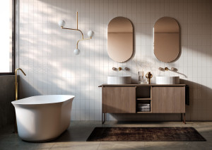 Деревянный двойной напольный умывальник с ящиками