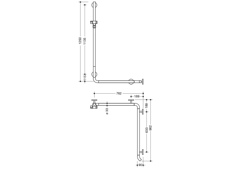 950.35.24054 Поручень для душа с держателем для душа теплое прикосновение HEWI Greifen  - Вид №1