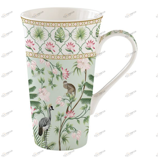 Кружка фарфоровая 0,6 л белая "Тропики" EASY LIFE COFFEEMANIA & ATMOSPHERE 00-3947019 Белый;зеленый 