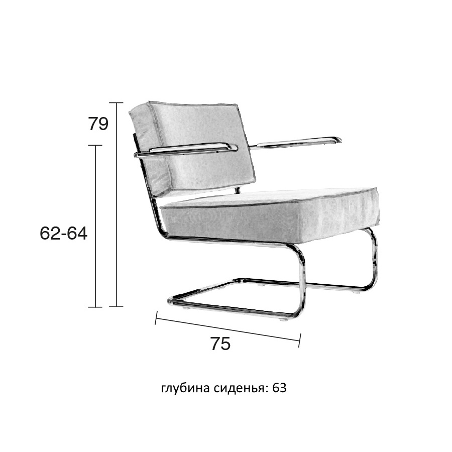 Кресло Lounge Ridge Rib с подлокотниками, синее Zuiver 3100017 - Вид №15