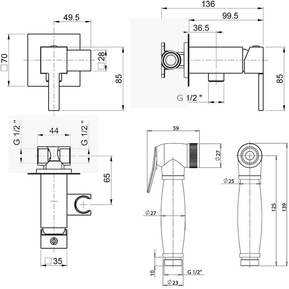53CR442QRU KAMPANA Смеситель с гигиеническим душем Paini  - Вид №2
