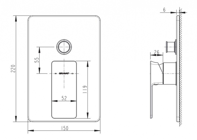 Встраиваемый смеситель 2-функц. PHILLIS PB856101CP-2-ENG bravat - Вид №1