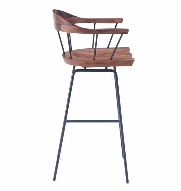 BassamFellows Высокий барный стул из стали и дерева с подлокотниками Spindle Cb-285 - Вид №2