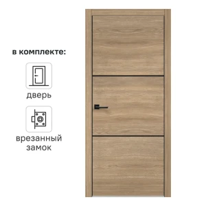Дверь межкомнатная глухая Канзас 2 Веллдорис 60x200 см ПВХ цвет дуб европейский красный с замком 83577969 STLM-2211882