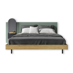 Кровать двуспальная 180х200 с навесной полкой и подсветкой дуб с зеленым Mark BRAGIN DESIGN ДИЗАЙНЕРСКИЕ 00-3879393 Бежевый;зеленый