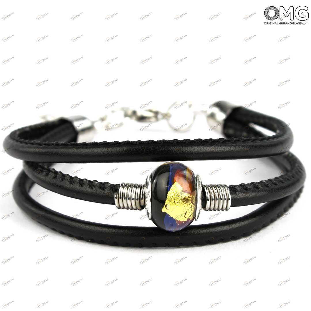 3754 ORIGINALMURANOGLASS Браслет Галактика - золото и халцедоновое стекло - муранское стекло OMG 18 см 