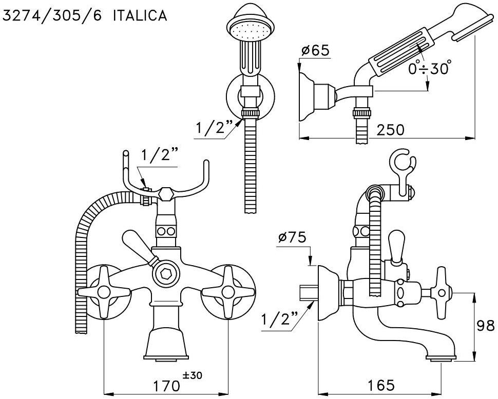 RUBINETTERIE STELLA Настенный смеситель для душа на 2 отверстия Italica It02204 - Вид №1