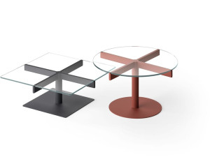 Стеклянный и металлический журнальный столик