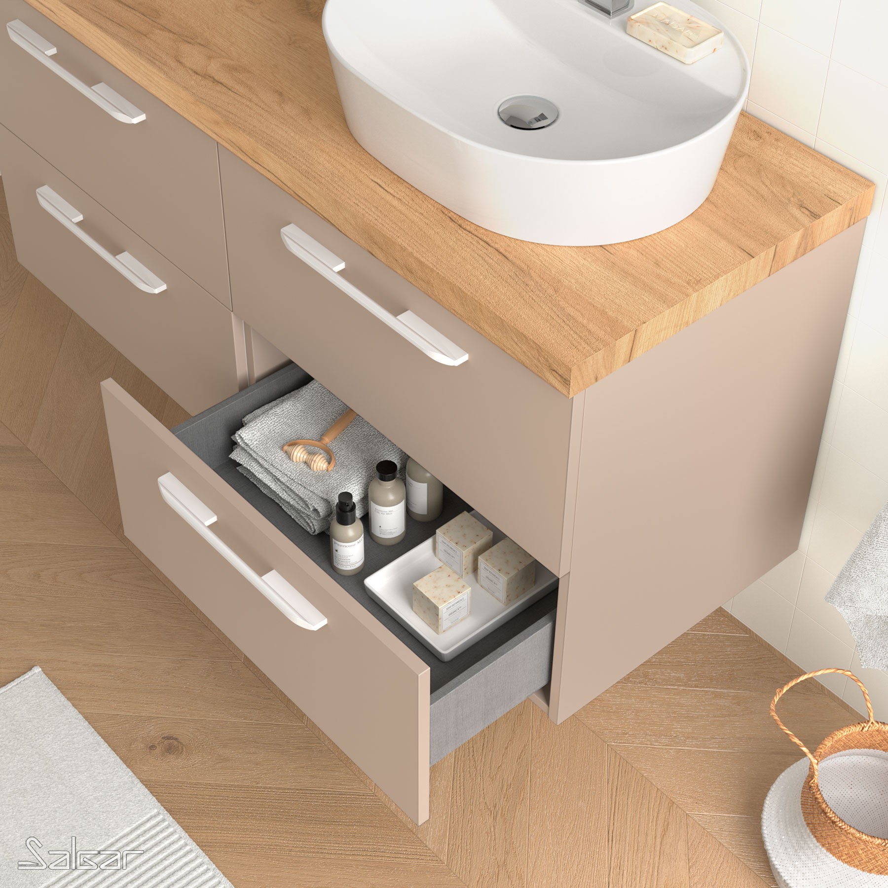 81704 SALGAR Мебель для умывальника FUSSION CHROME 1000 MACCHIATTO с 2 ящиками 997 x 540 x 450 мм Макиато - Вид №1