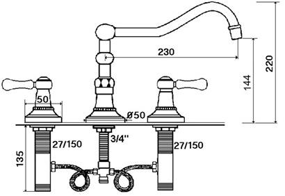rvb Смеситель для кухни на 3 отверстия 1935 wood 1936.11.26-cc - Вид №1