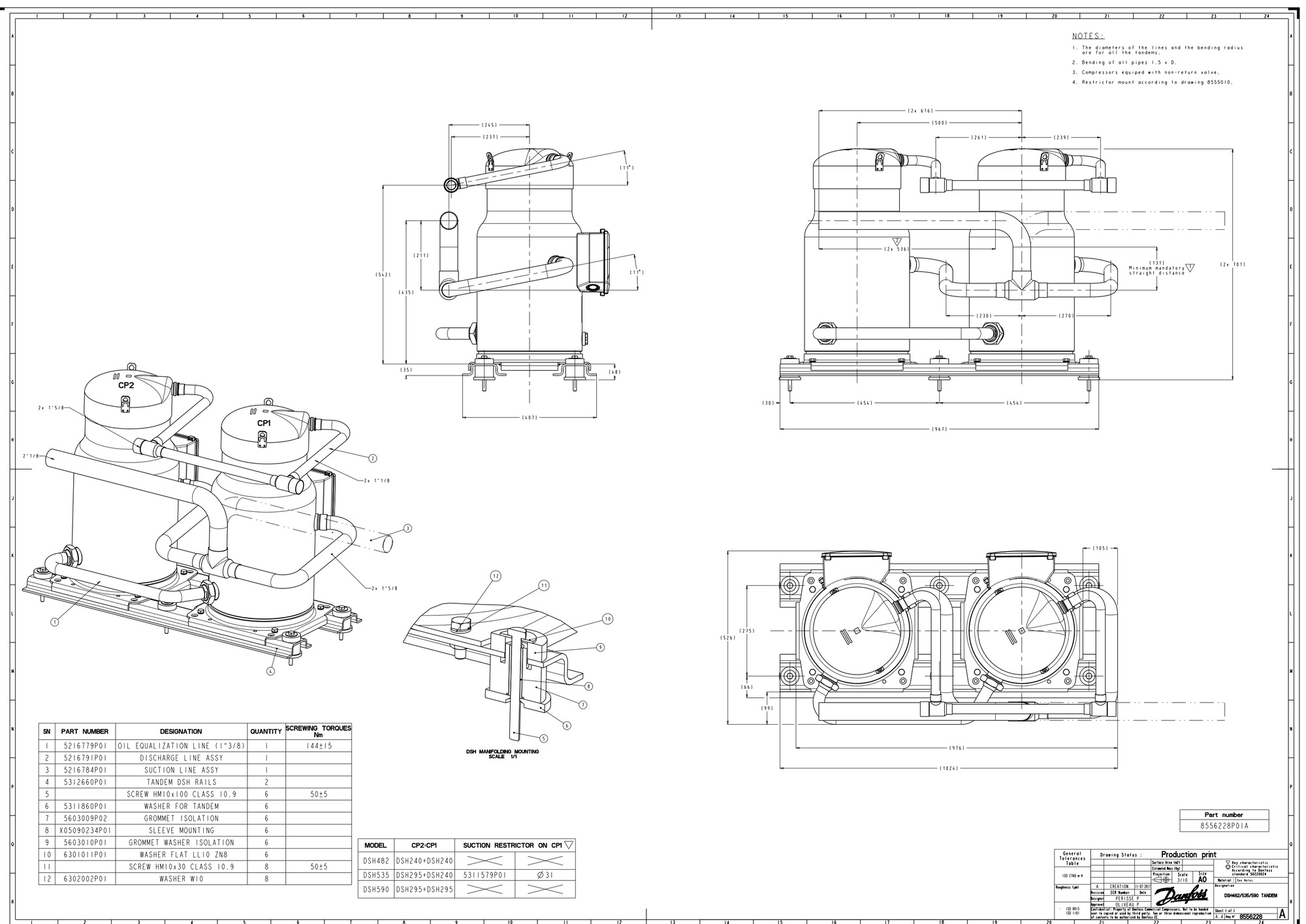 Danfoss DSH — Герметичные спиральные компрессоры, R410A DSH184A4AL Компрессор спиральный 120H1222  - Вид №11