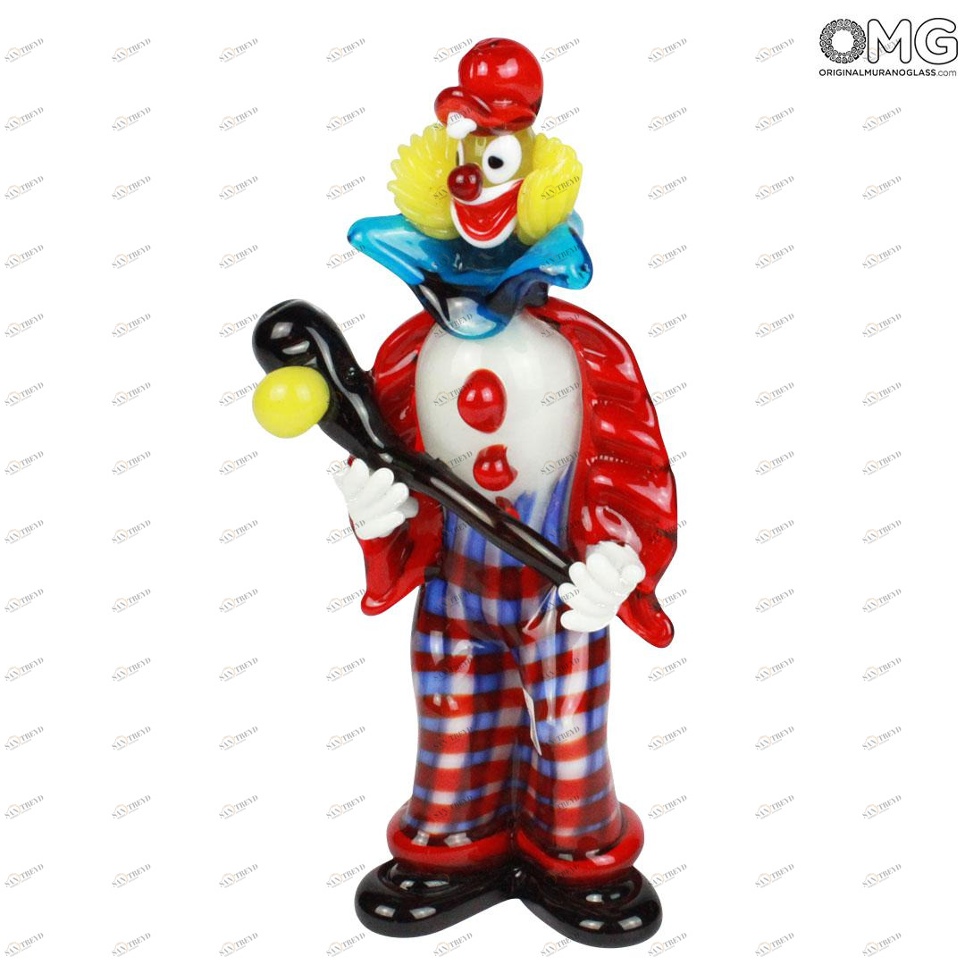 825 ORIGINALMURANOGLASS Статуэтка Клоун с бейсбольной битой - муранское стекло OMG 12 см 