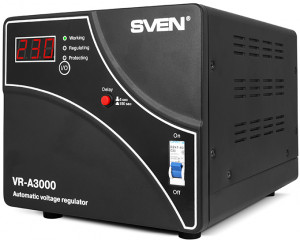 SV-014940 Stabilizer vr-a3000, relay, 3000va, 1800w, 140-275v, output terminals, black, 317 ? 230 ? 240mm, 7.2kg. Sven