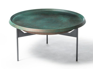Круглый металлический журнальный столик с полиуретановым светящимся подносом