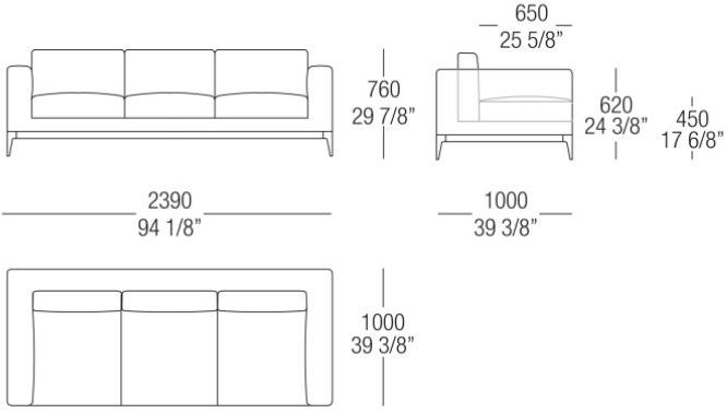 MisuraEmme 3-х местный тканевый диван с полкой для журналов Misuraemme sun-id-1436369 - Вид №2