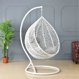 Подвесное кресло искусственный ротанг белое с серой подушкой 112х73 см AFINA  00-3860515 Белый