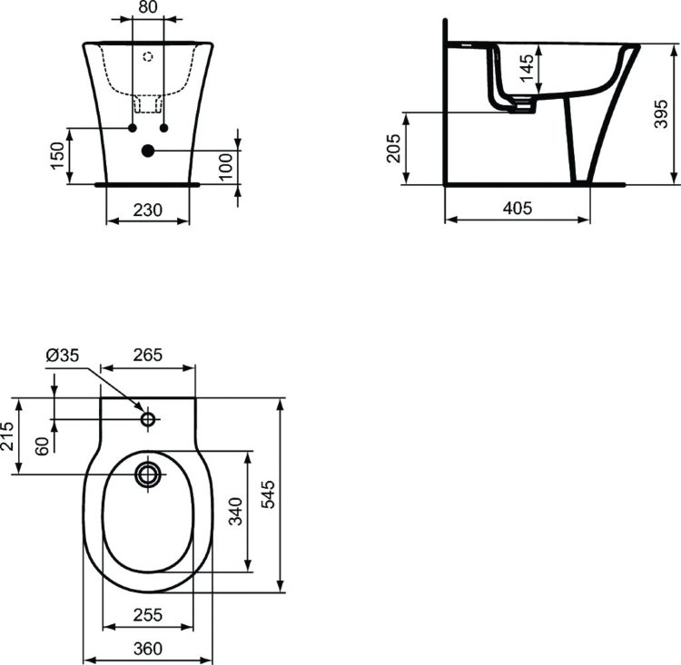 E0180V3 Напольное пристенное биде с отверстием под смеситель Ideal Standard CONNECT AIR - Вид №2