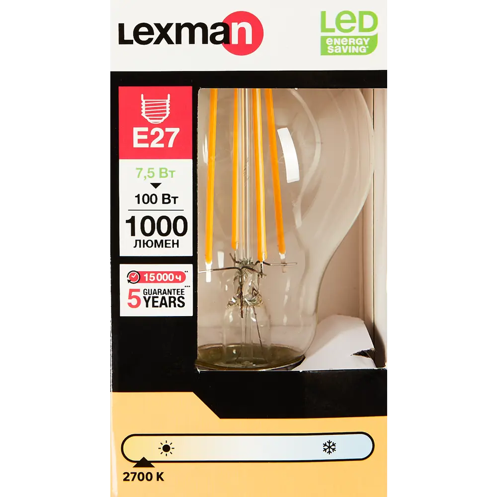 LEXMAN LED лампа E27 прозрачная груша с теплым светом 82991645 STLM-1367273 - Вид №3