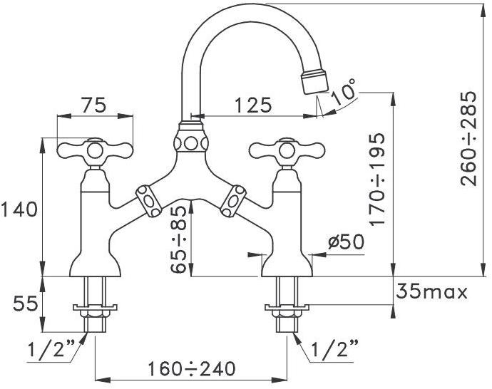 RUBINETTERIE STELLA Смеситель для умывальника на 2 отверстия Roma sun-id-1477470 - Вид №2