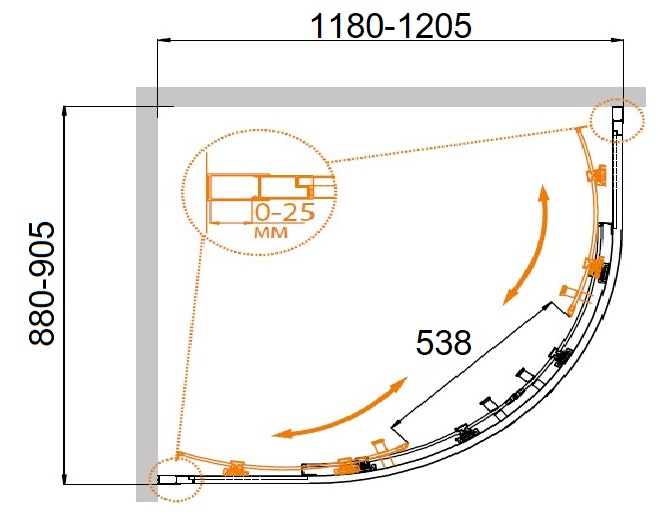 Душевой уголок CEZARES MOLVENO-RH-2-120/90-P-Cr - Вид №4