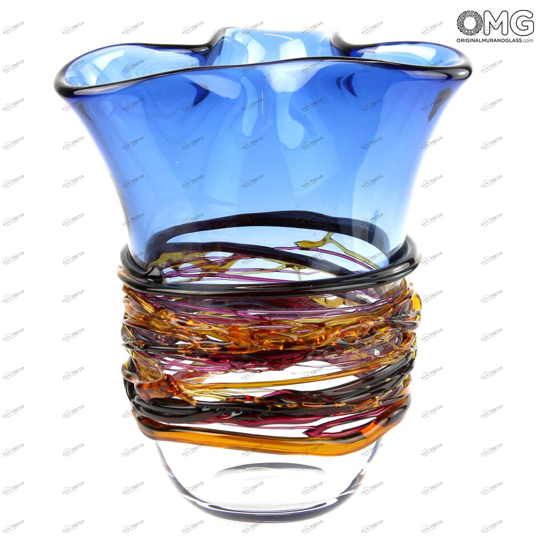 3879 ORIGINALMURANOGLASS Ваза Калиффоне - синяя - муранское стекло OMG 20 см 