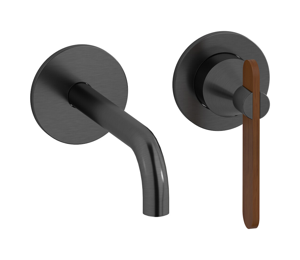 Встроенный в стену смеситель для раковины на 2 отверстия в комплекте с донным клапаном WE ARE IB oh396is Brushed Black Chrome Soho