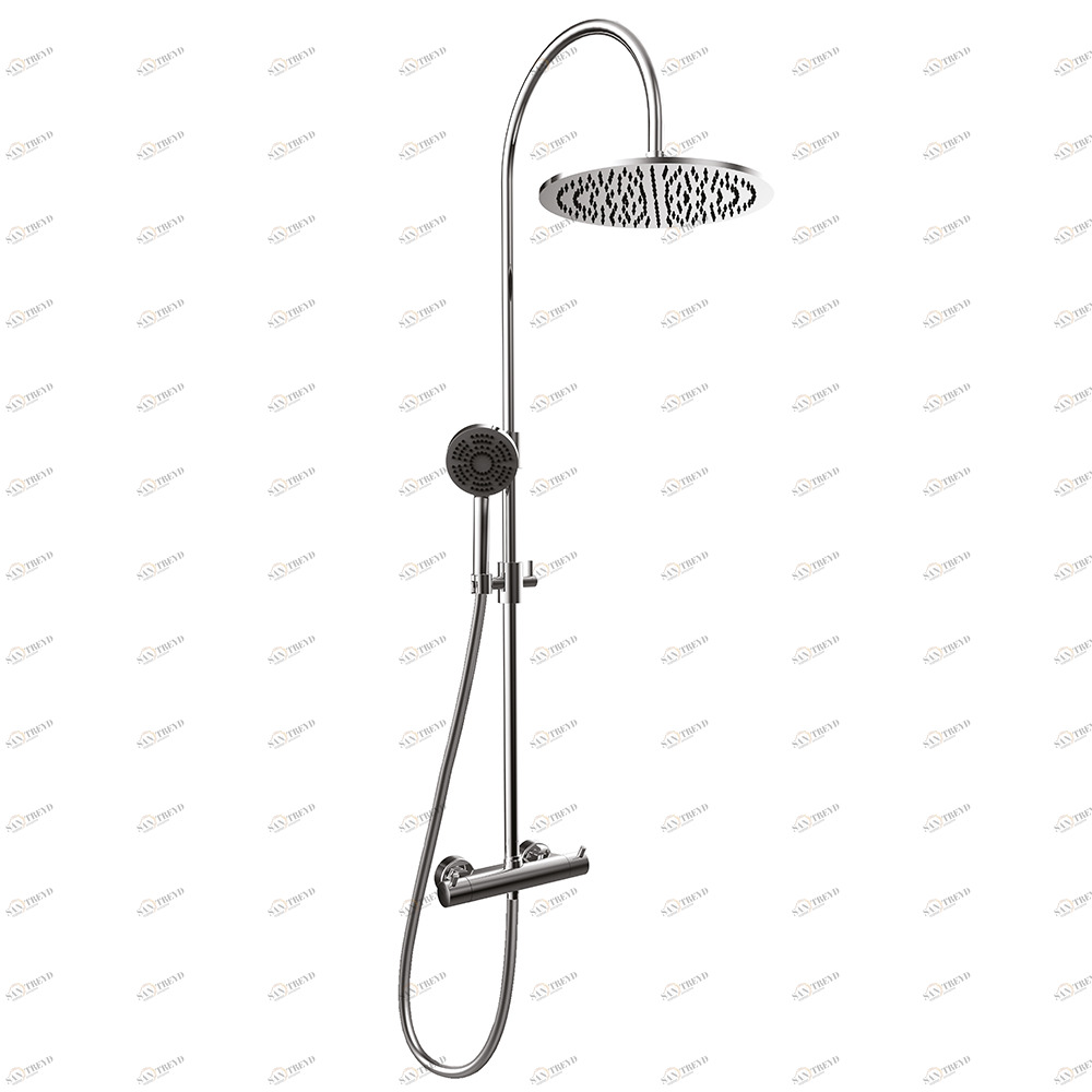 Graffio Душевая стойка из латуни с термостатическим смесителем, стальная круглая лейка GIPZY Ø 300 мм, одноструйный душ ACTIVA из ABS, шланг ULTRAFLEX 175 см. CT100 