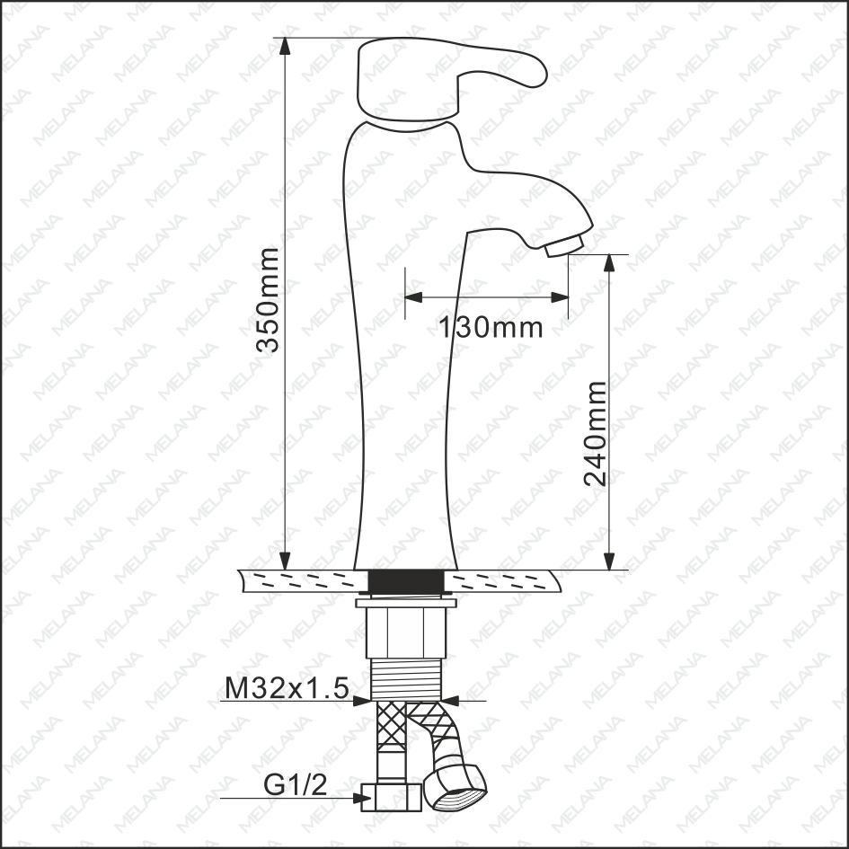 Смеситель д/ум MLN-F-001-M керамический, однорычажный, белый матовый, высокий MELANA  - Вид №1