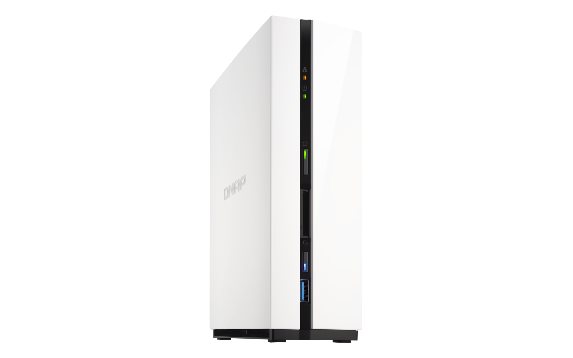 D1 Channel nas, 1-tray w/o hdd. dual-core arm 1.1 ghz, 1 gb ram. 1 x gigabit lan, 1 x usb 3.0 (front), 1 x usb 2.0 (rear) QNAP Santreyd  - Вид №1