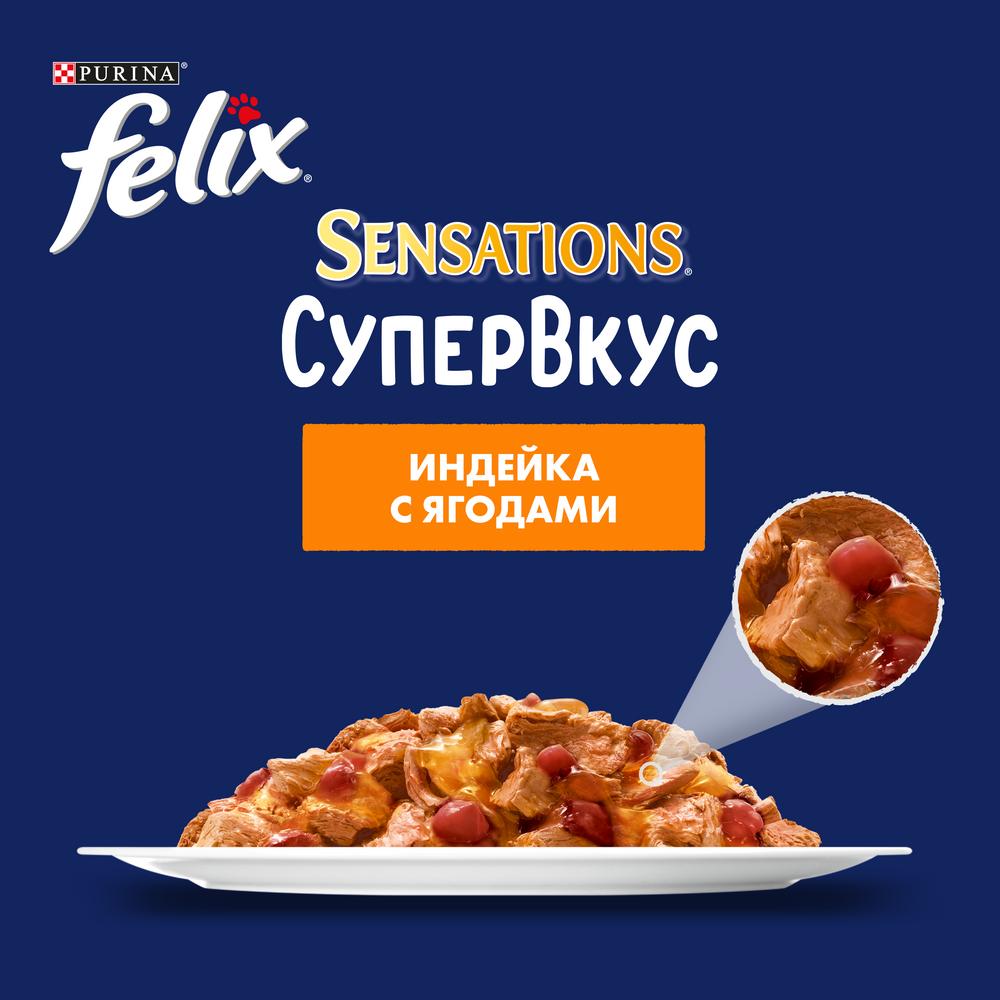 ПР0054772 Корм для кошек Sensations Супервкус индейка и ягоды, в желе, пауч 75 г FELIX  - Вид №4