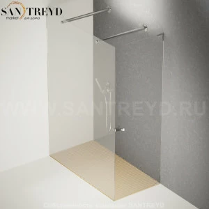 Душевое ограждение FLAT D подрезаемое, стеклянная с дверью экстрапрозрачная перегородка с 2-мя держателями с поддоном из светлого дуба. Размеры: глубина от 70 до 100 см, длина от 140 до 160 см