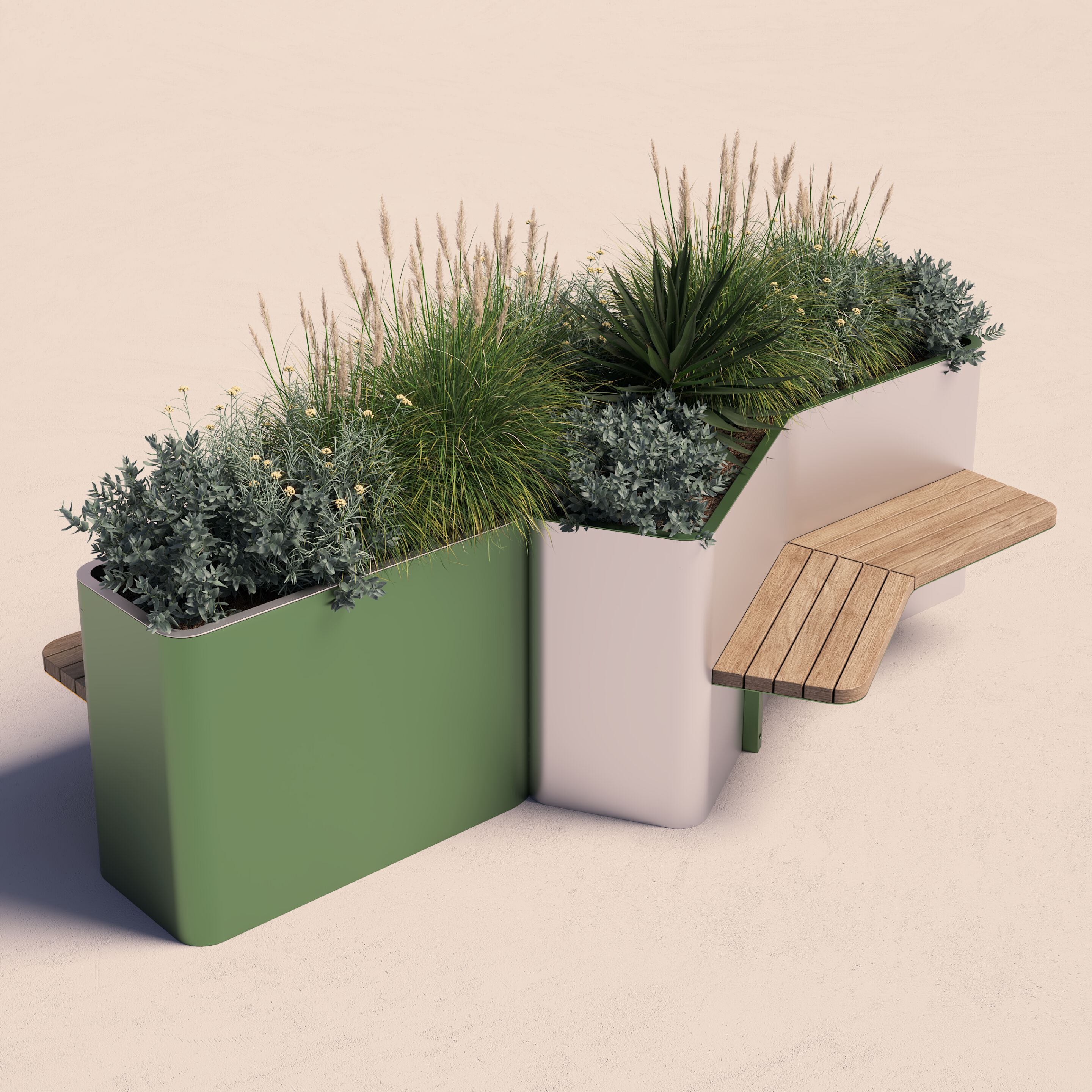 Модульная скамейка из стали и дерева со встроенным плантатором CITYSì COMMA ARCH-00064282 - Вид №3