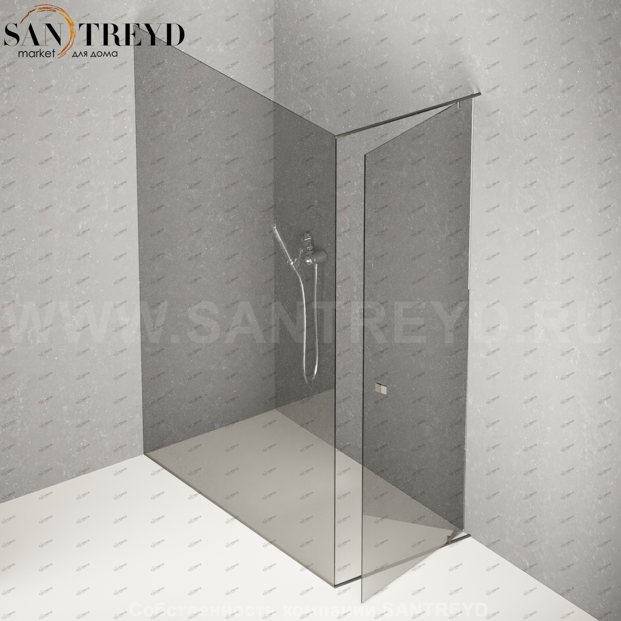 Душевое ограждение PLAN-A подрезаемое, стеклянная дымчатая перегородка с матовыми черными профилями. Размеры: длина от 70 до 100 см, глубина от 70 до 140 см Agape APLC7010070140MN