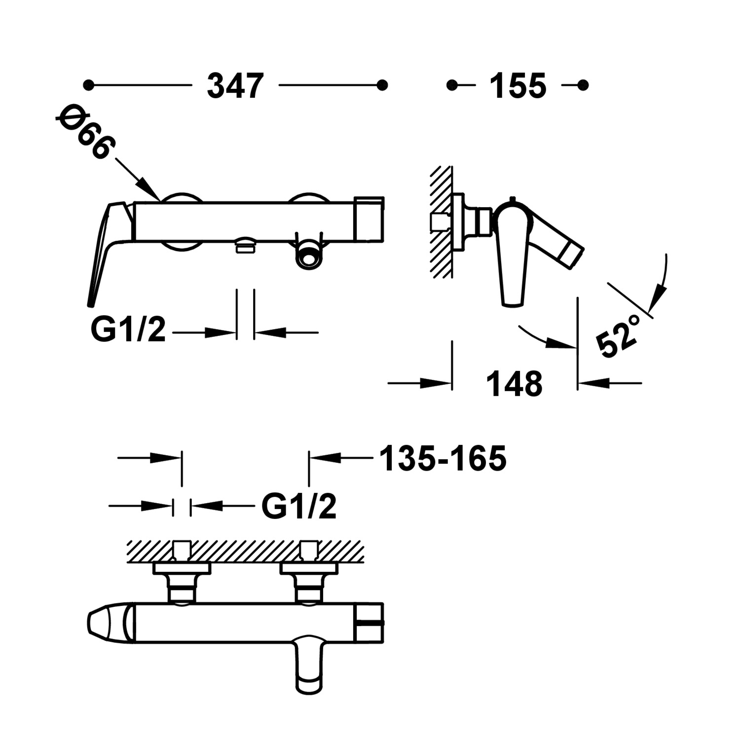 Настенный смеситель FUJI с одной ручкой для ванны и душа-28117001 TRES - Вид №1