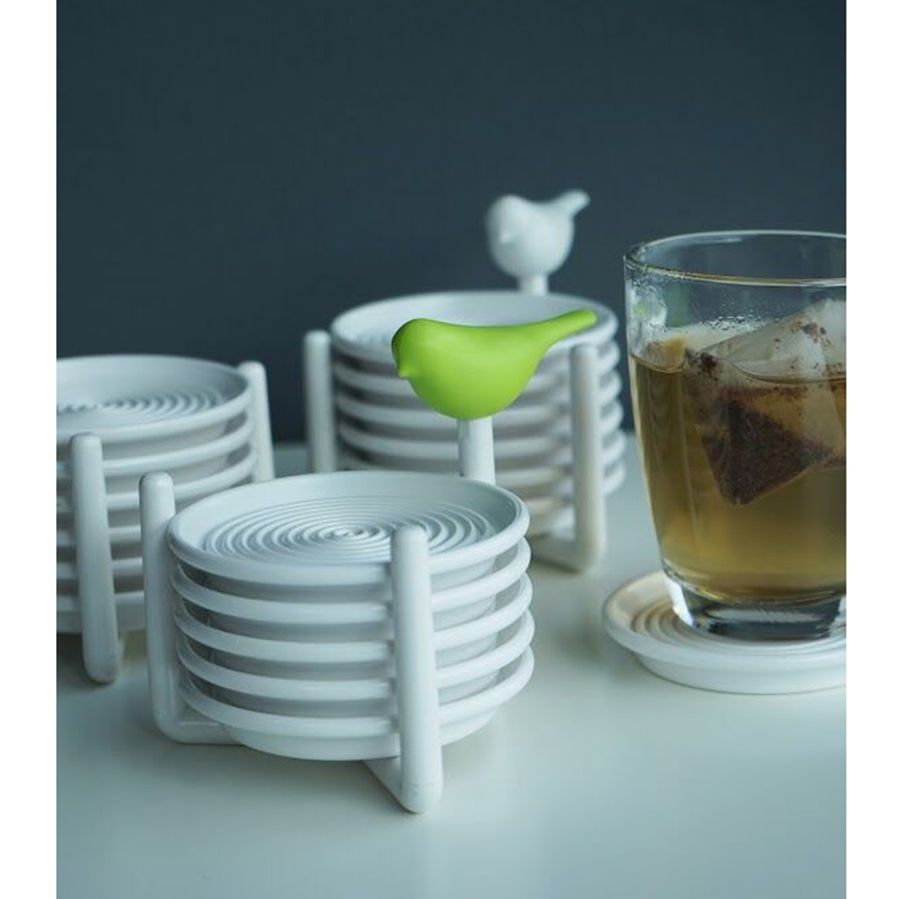 QL10303-GN Набор подставок под чашки sparrow, белый с зеленым Qualy  - Вид №1