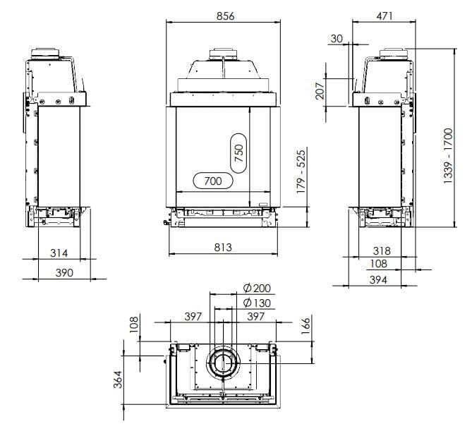 Настенный газовый камин с тройным фасадом KALFIRE GP70/75S ARCH-00033413 - Вид №2