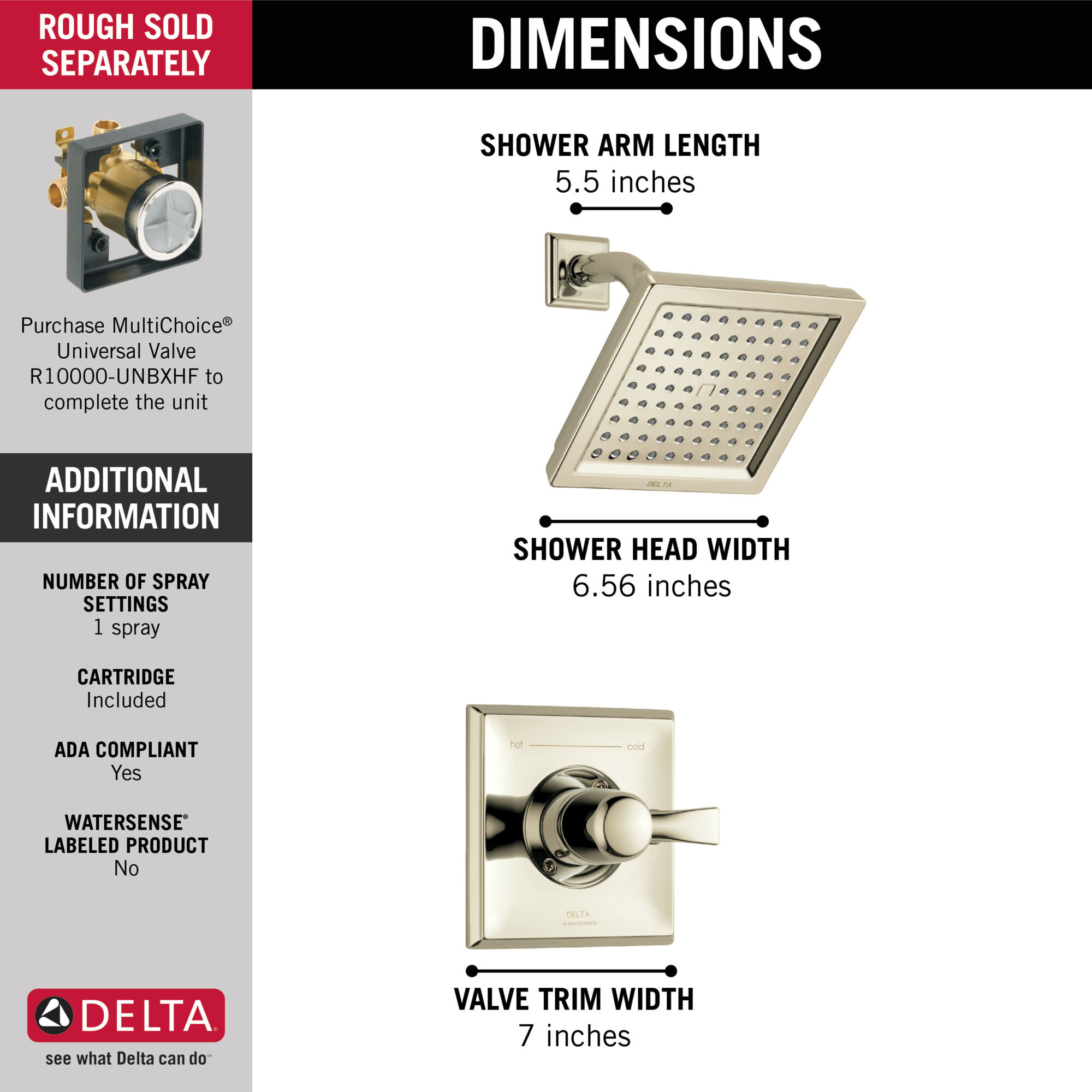 T14251-PN Облицовка для душа Monitor® серии 14 Delta Faucet Dryden Полированный никель  - Вид №1