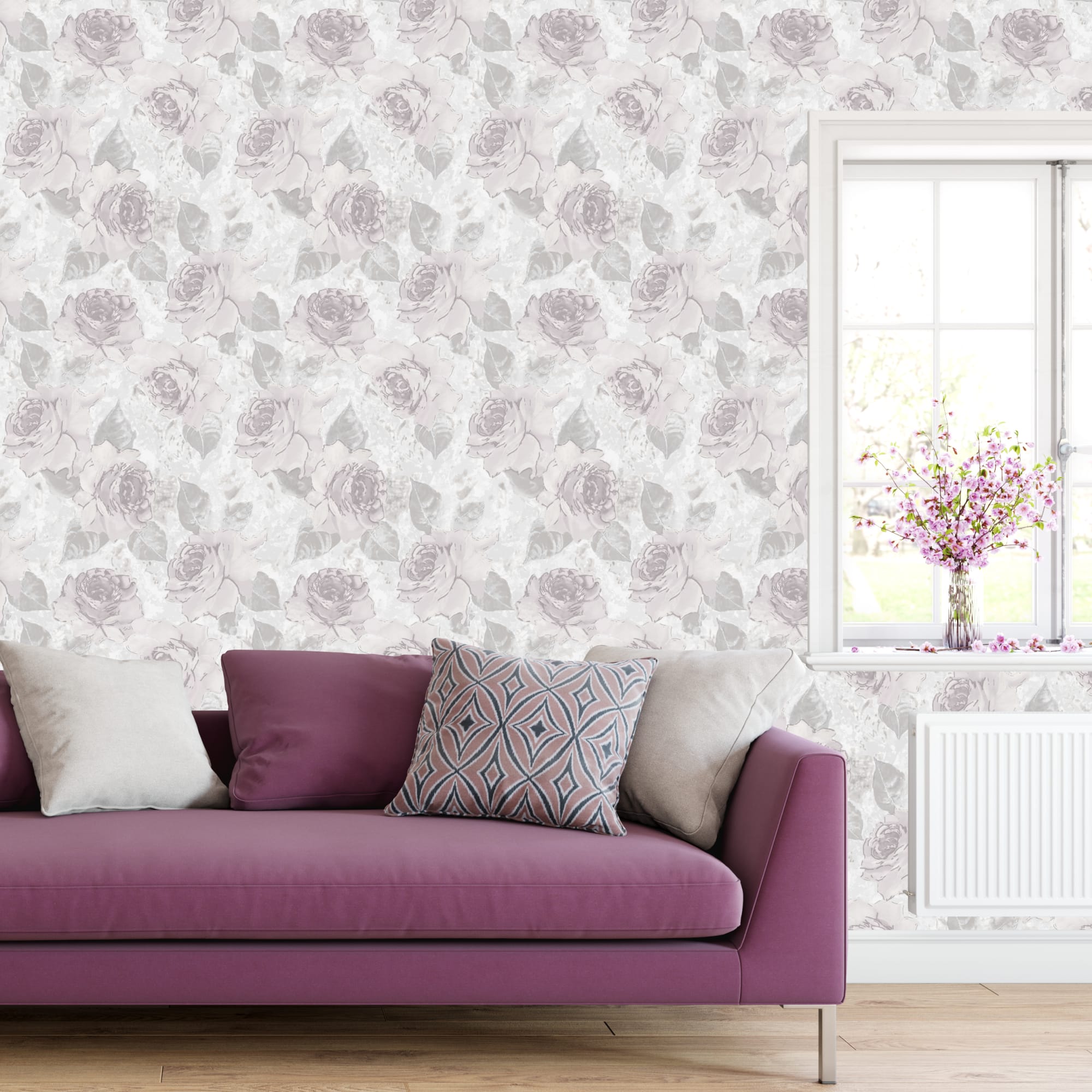 82134656 Обои флизелиновые фиолетовые 0.53 м 70105-560 Розы Santreyd  - Вид №2