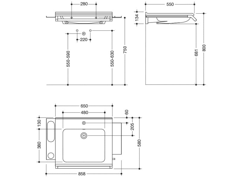 950.19.083 Комплект умывальника с ручкой, 2 полками и крючком HEWI Waschtische  - Вид №1