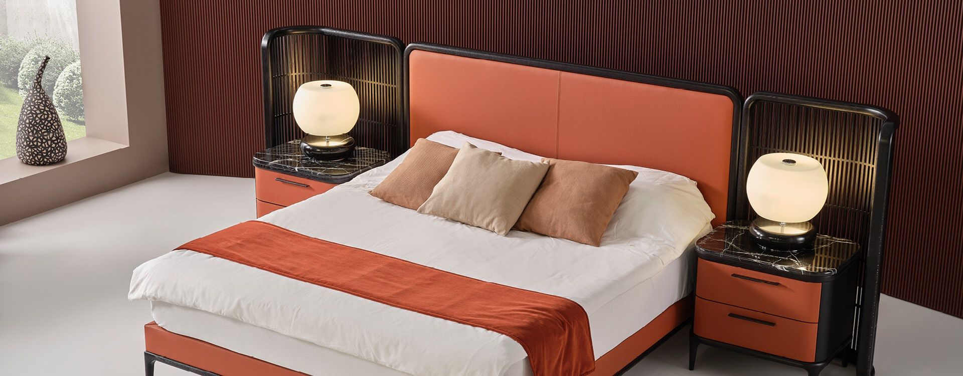 Двуспальная кровать из кожи и дерева Mobi груша ARCH-00039179 - Вид №6