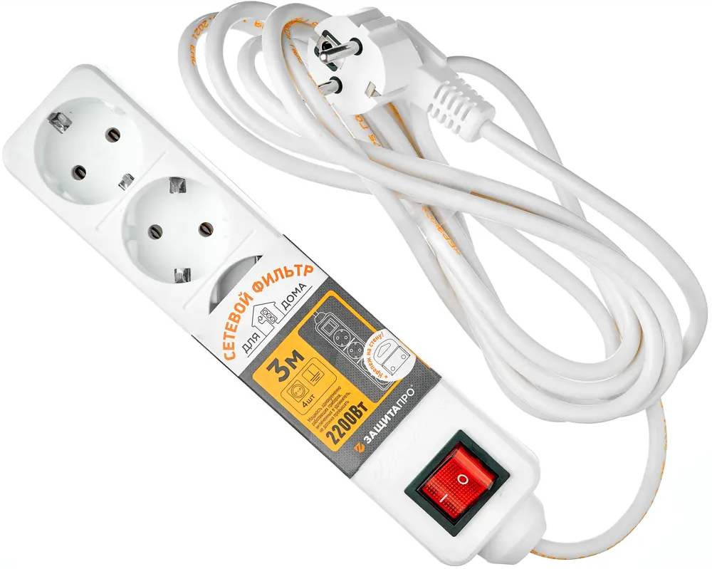Сетевой фильтр Защита Про с 4 розетками и защитой от перегрузок 82741281