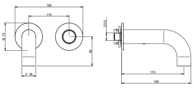 Однорычажный смеситель для раковины из нержавеющей стали с 2 отверстиями Rubinetterie Treemme Watertube ARCH-00152829 - Вид №2