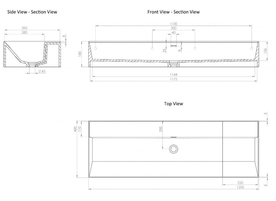 Прямоугольный одиночный подвесной умывальник из смолы LUSSO NERA ARCH-00035524 - Вид №3