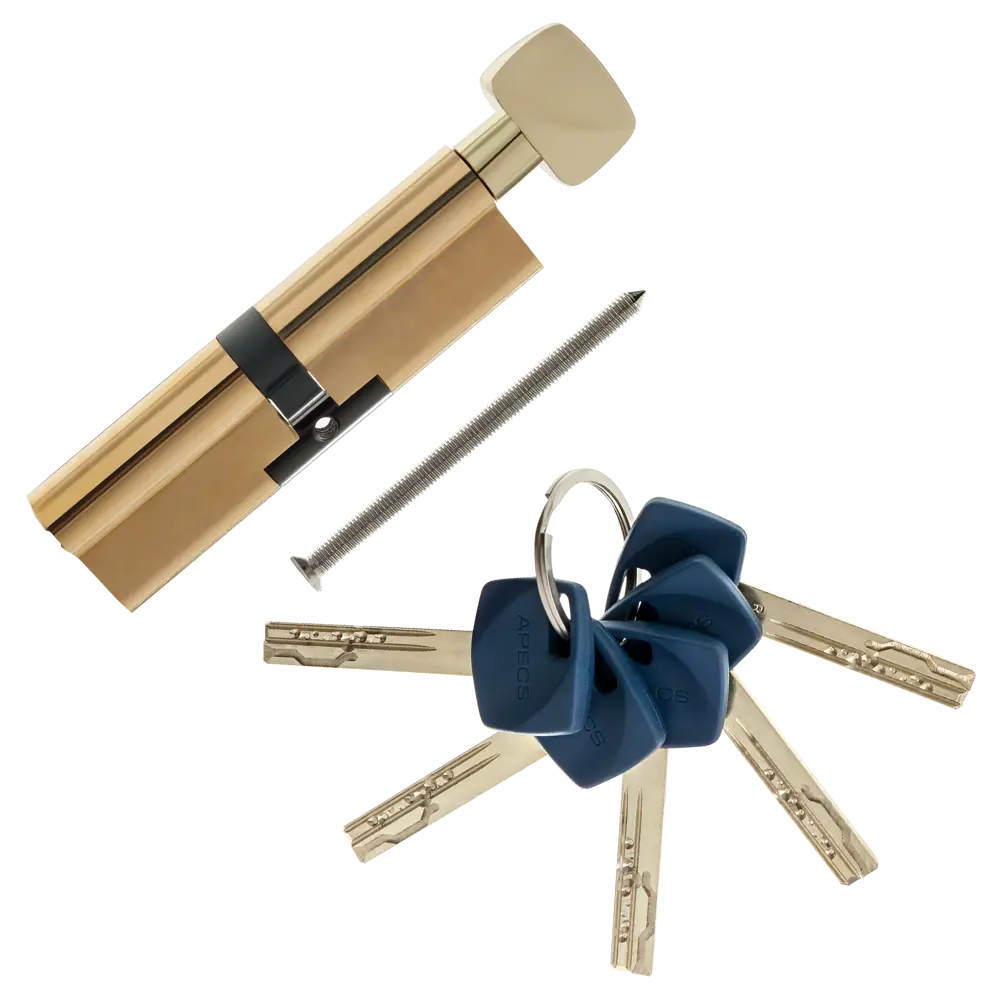 Цилиндр Apecs Premier XR-110-C15-G, 55x55 мм, ключ/вертушка, цвет золото ЦИЛИНДР APECS XR-110-C15-G КЛ-ВЕРТ STLM-2031883 - Вид №1