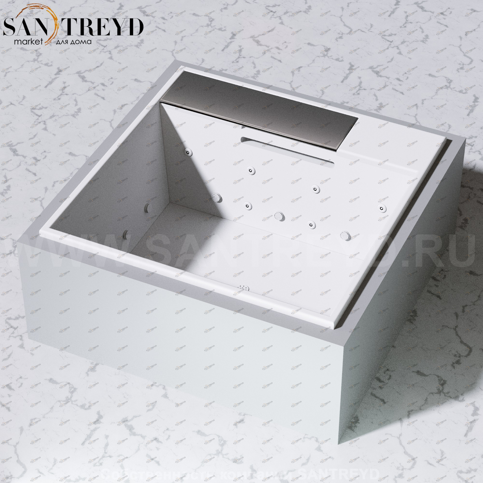 Effegibi WATERSUITE Ванна с комбинированной функцией SOURCE + AIR MILK + BLOWER: 4  форсунки с многоступенчатым насосом и 16 форсунок с подогревом. Размер: длина 160, высота 63,5, ширина 190. Нагрузка на пол: 295 кг/кв. м. Объем воды: 500 л. WS10000007