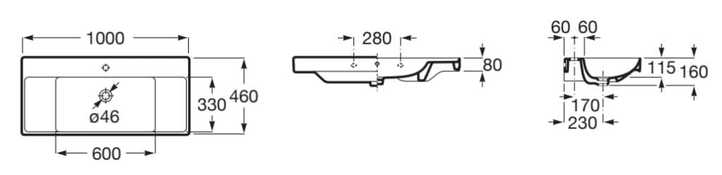 Керамическая одиночная подвесная раковина с столешницей Roca Ona ARCH-00063132 - Вид №10
